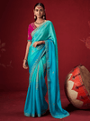 Turquoise Blue Banarasi Dola Silk Saree With Contrast Blouse