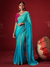 Turquoise Blue Banarasi Dola Silk Saree With Contrast Blouse