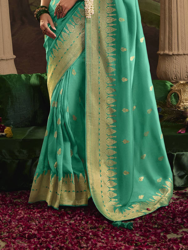 Turquoise Blue Banarasi Silk Saree