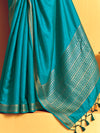 Turquoise Blue Woven Designer Tussar Silk Saree, border and drape