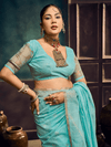Turquoise Handloom Jamdani Slub Cotton Saree