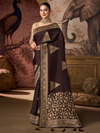 Chocolate Brown Banarasi Soft Silk Saree With Contrast Blouse