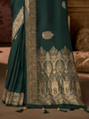 Bottle Green Banarasi Soft Silk Saree With Contrast Blouse