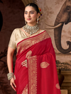 Crimson Red Banarasi Soft Silk Saree With Contrast Blouse