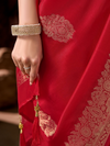 Crimson Red Banarasi Soft Silk Saree With Contrast Blouse
