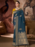Peacock Blue Banarasi Soft Silk Saree With Contrast Blouse