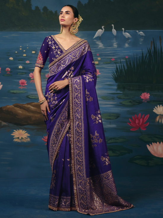 Violet Purple Banarasi Dola Silk Saree