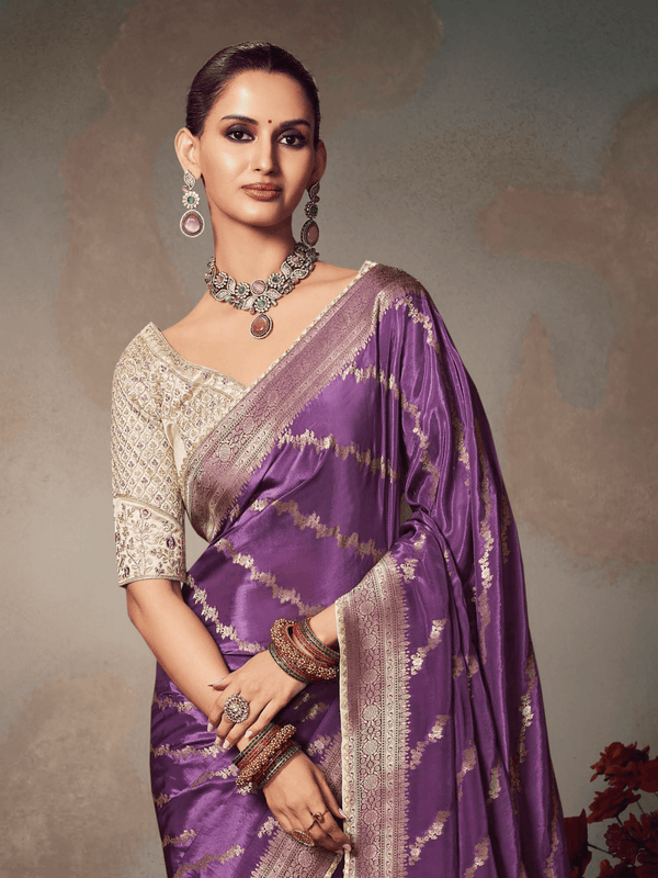 Violet Purple Banarasi Satin Silk Saree