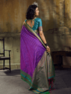 Violet Purple Kanjivaram Silk Saree With Contrast Blouse
