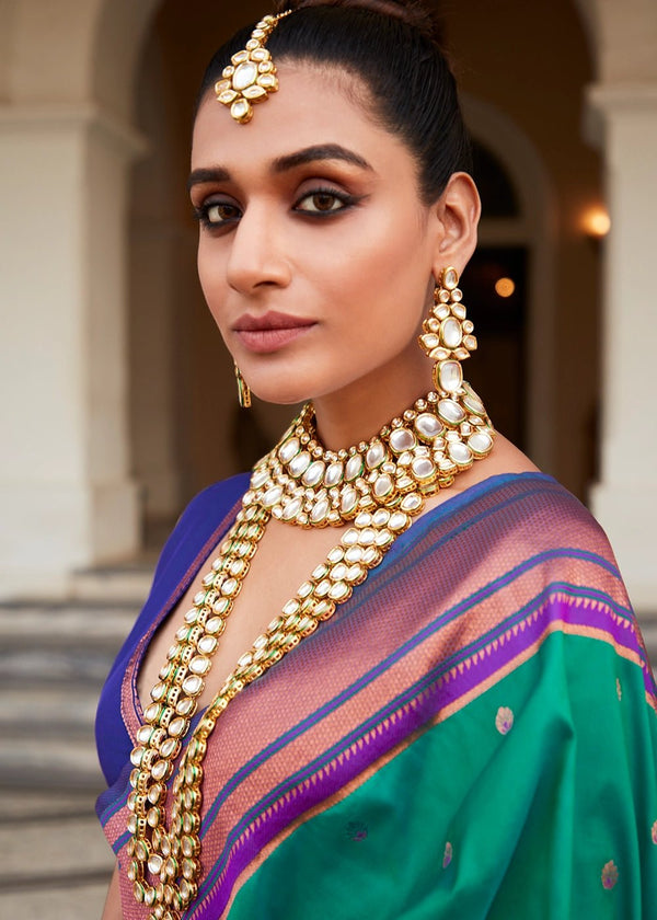 Viridian Green Paithani Soft Silk Saree