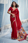 Scarlet Red Paithani Cotton Silk Saree