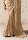 Warm Beige Designer Organza Saree with Multicolor Contrast Blouse