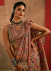 Warm Sand Beige Kashmiri Chinar Cotton Pashmina Saree