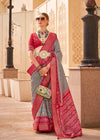 Wenge Grey And Wine Red Woven Printed Patola Silk Saree