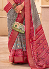 Wenge Grey And Wine Red Woven Printed Patola Silk Saree