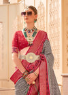 Wenge Grey And Wine Red Woven Printed Patola Silk Saree
