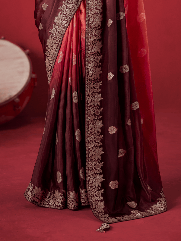 Wine Banarasi Dola Silk Saree