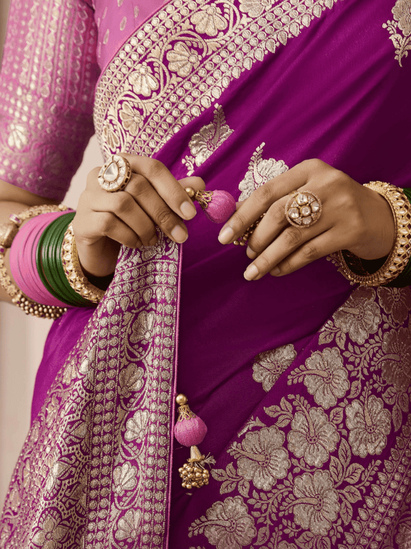 Wine Purple Banarasi Dola Silk Saree