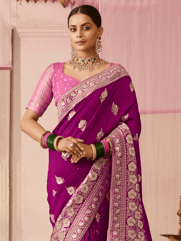 Wine Purple Banarasi Dola Silk Saree