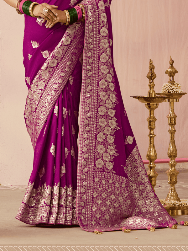 Wine Purple Banarasi Dola Silk Saree