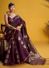 Wine Purple Banarasi Satin Silk Saree