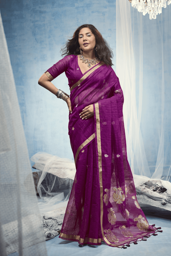 Wine Purple Banarasi Silk Saree