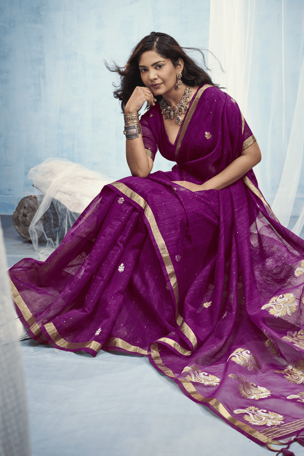 Wine Purple Banarasi Silk Saree
