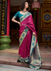 Wine Purple Banarasi Silk Saree With Contrast Blouse