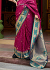 Wine Purple Banarasi Silk Saree With Contrast Blouse