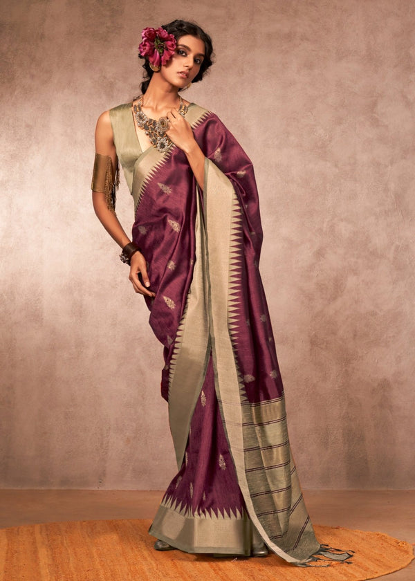 Wine Purple Kanjivaram Silk Saree