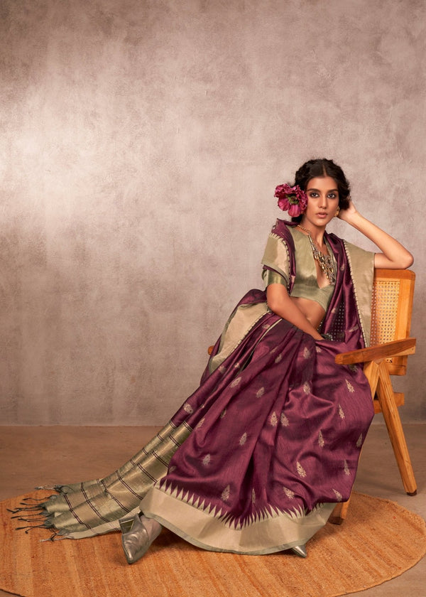 Wine Purple Kanjivaram Silk Saree