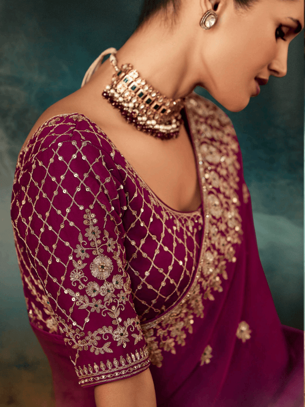 Wine Satin Silk Saree