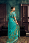 Aqua Blue Banarasi Cotton Silk Saree