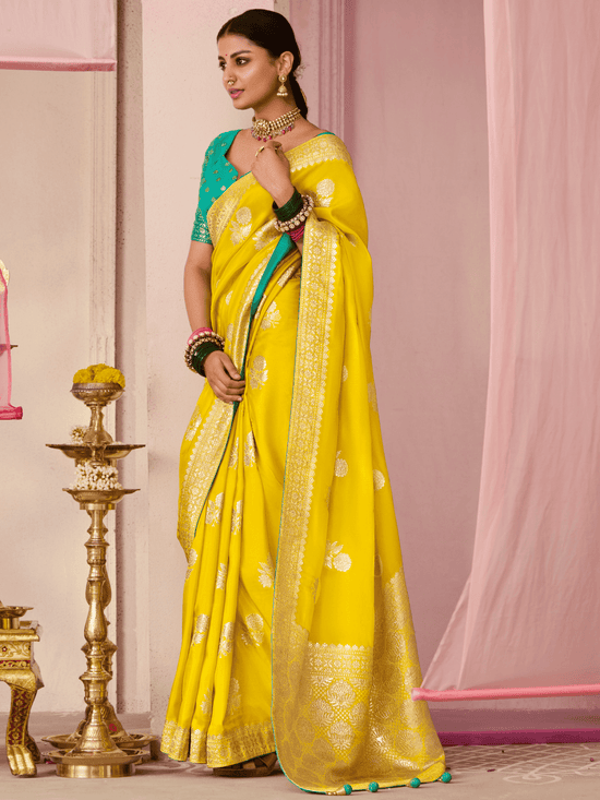 Yellow Banarasi Dola Silk Saree