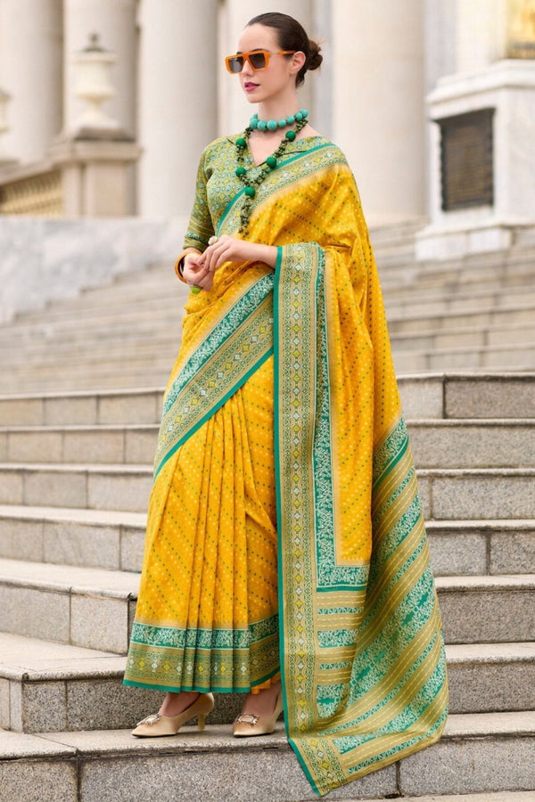 Yellow Banarasi Soft Silk Saree