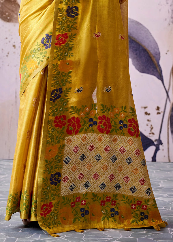 Golden Yellow Banarasi Tissue Silk Saree