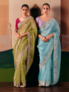Lime Green Organza Silk Saree