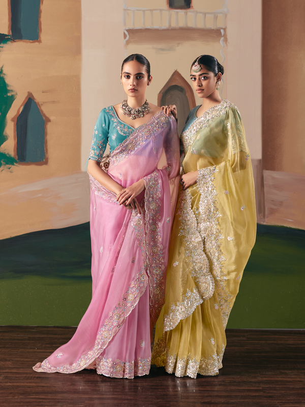 Rose Pink Organza Silk Saree