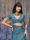 Peacock Teal Banarasi Satin Silk Saree