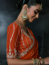 Burnt Orange Embroidered Designer Satin Silk Saree