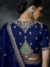 Royal Blue Embroidered Designer Satin Silk Saree