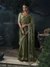 Olive Green Embroidered Designer Organza Silk Saree