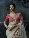 Off White Embroidered Designer Organza Silk Saree With Contrast Blouse