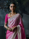 Rose Pink Embroidered Designer Tissue Silk Saree