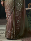 Dusty Rose Embroidered Designer Organza Silk Saree With Contrast Blouse