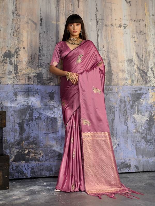 Onion Pink Banarasi Satin Silk Saree