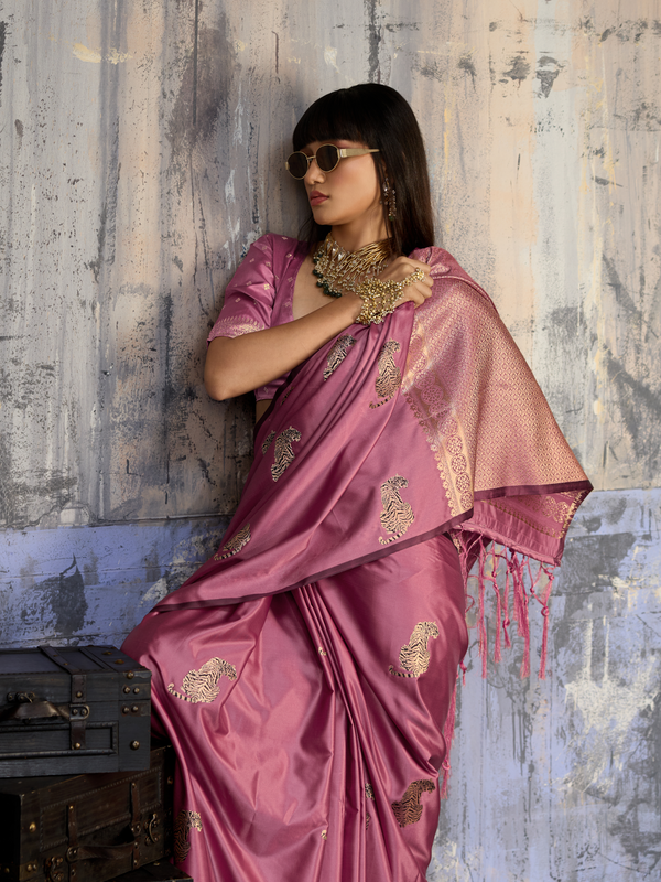 Onion Pink Banarasi Satin Silk Saree