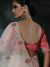 Off White Embroidered Designer Organza Silk Saree With Contrast Blouse