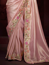 Rose Pink Banarasi Designer Silk Saree With Contrast Blouse