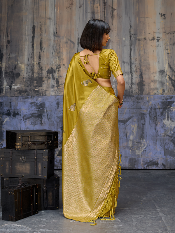 Mustard Banarasi Satin Silk Saree
